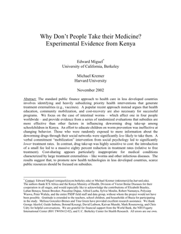 Why Don't People Take Their Medicine? Experimental Evidence from Kenya