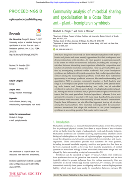 Community Analysis of Microbial Sharing and Specialization in a Costa Rican Ant–Plant–Hemipteran Symbiosis