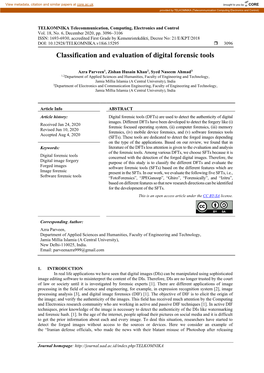 Classification and Evaluation of Digital Forensic Tools