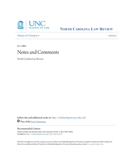 Notes and Comments North Carolina Law Review