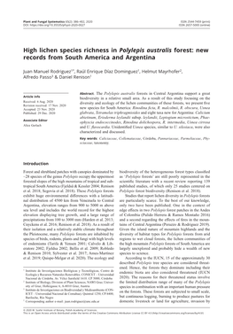 High Lichen Species Richness in Polylepis Australis Forest: New Records from South America and Argentina