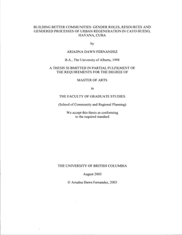 Gender Roles, Resources and Gendered Processes of Urban Regeneration in Cayo Hueso, Havana, Cuba