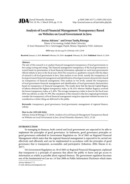 Analysis of Local Financial Management Transparency Based on Websites on Local Government in Java