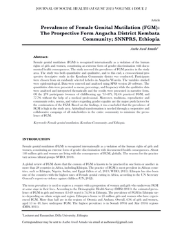 Prevalence of Female Genital Mutilation (FGM): the Prospective Form Angacha District Kembata Community; SNNPRS, Ethiopia