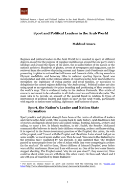 Sport and Political Leaders in the Arab World », Histoire@Politique