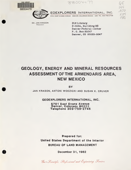 Geology, Energy and Mineral Resources Assessment of the Armendaris Area, New Mexico