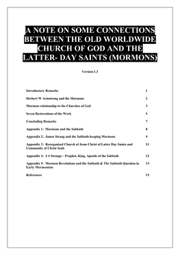 A Note on Some Connections Between the Old Worldwide Church of God and the Latter- Day Saints (Mormons)