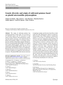 Genetic Diversity and Origin of Cultivated Potatoes Based on Plastid Microsatellite Polymorphism
