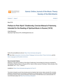 Preface to Piotr Illyich Tchaikovsky, Concise Manual of Harmony, Intended for the Reading of Spiritual Music in Russia (1874)