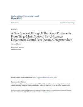 A New Species of Frog of the Genus Pristimantis from Tingo María National Park, Huánuco Department, Central Peru (Anura, Craugastoridae) German Chavez