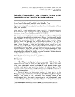 Philippine Ethnobotanicals Show Antifungal Activity Against Candida Albicans, the Causative Agent of Candidiasis