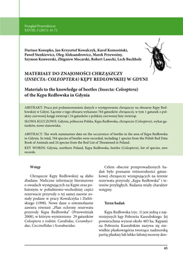 Materiały DO Znajomości Chrząszczy (Insecta: Coleoptera) Kępy Redłowskiej W Gdyni Materials to the Knowledge of Beetles