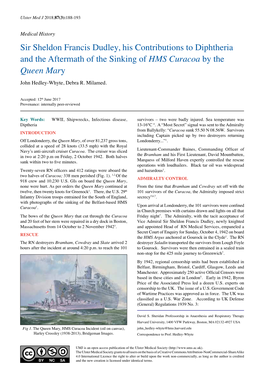 Sir Sheldon Francis Dudley, His Contributions to Diphtheria and the Aftermath of the Sinking of HMS Curacoa by the Queen Mary John Hedley-Whyte, Debra R