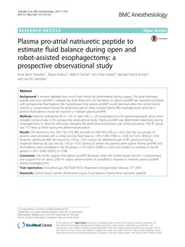 Plasma Pro-Atrial Natriuretic Peptide to Estimate Fluid Balance During Open and Robot-Assisted Esophagectomy