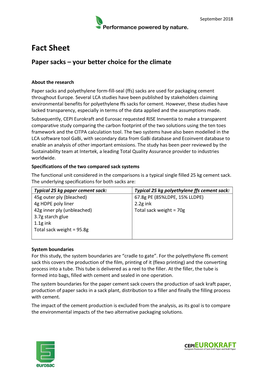 Fact Sheet Paper Sacks – Your Better Choice for the Climate