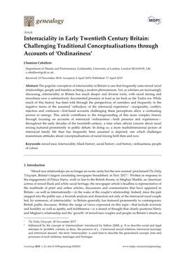 Interraciality in Early Twentieth Century Britain: Challenging Traditional Conceptualisations Through Accounts of ‘Ordinariness’