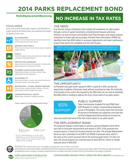 2014 PARKS REPLACEMENT BOND Parksreplacementbond.Org NO INCREASE in TAX RATES