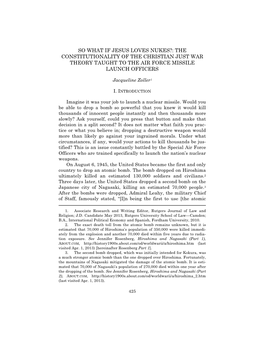 So What If Jesus Loves Nukes?: the Constitutionality of the Christian Just War Theory Taught to the Air Force Missile Launch Officers