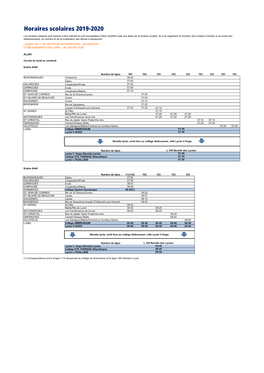 Horaires Scolaires 2019-2020