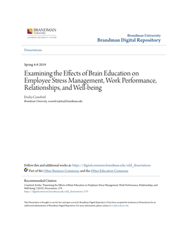 Examining the Effects of Brain Education on Employee Stress Management, Work Performance, Relationships, and Well-Being