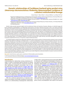 Heteromys Desmarestianus: Rodentia; Heteromyidae): Evidence of a Distinct Mitochondrial Lineage