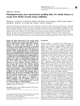 Phosphoproteomic Mass Spectrometry Profiling Links Src Family Kinases to Escape from HER2 Tyrosine Kinase Inhibition