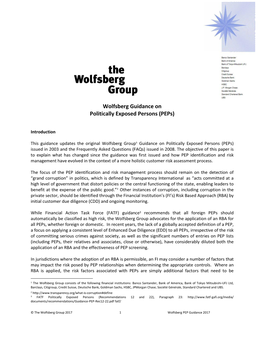 Wolfsberg Group PEP Guidance 2017