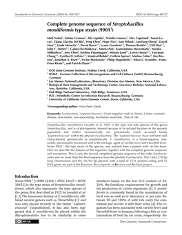 Streptobacillus Moniliformis Type Strain (9901T)