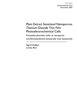 Plant Extract Sensitised Nanoporous Titanium Dioxide Thin Film