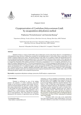 Cryopreservation of Cymbidium Finlaysonianum Lindl. by Encapsulation-Dehydration Method