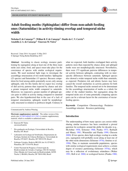 Adult Feeding Moths (Sphingidae) Differ from Non-Adult Feeding Ones