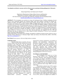 Investigation on Defensive Enzymes Activity of Brassica Juncea Genotypes During Pathogenesis of Alternaria Blight