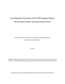 An Independent Evaluation of the PCB Dredging Program on the Upper Hudson and Lower Hudson River