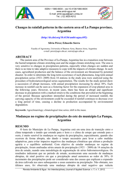 Changes in Rainfall Patterns in the Eastern Area of La Pampa Province, Argentina