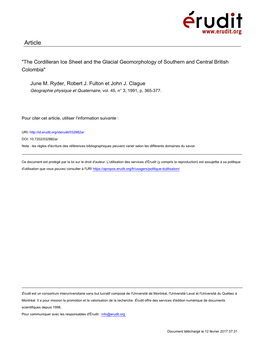 The Cordilleran Ice Sheet and the Glacial Geomorphology of Southern and Central British Colombia