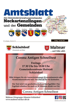 57. Jahrgang · Nummer 19 Freitag, 14. Mai 2021 Sonderveranstaltung Gvvneckartenzlingen ·Nr