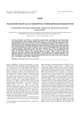 NOTE Oceanobacillus Kimchii Sp. Nov. Isolated from a Traditional