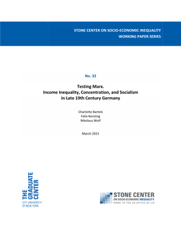 Testing Marx. Income Inequality, Concentration, and Socialism in Late 19Th Century Germany