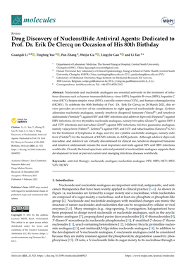 Drug Discovery of Nucleos(T)Ide Antiviral Agents: Dedicated to Prof. Dr. Erik De Clercq on Occasion of His 80Th Birthday