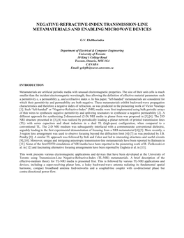 Negative-Refractive-Index Transmission-Line Metamaterials and Enabling Microwave Devices