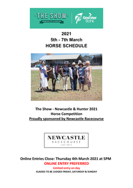 2021 5Th - 7Th March HORSE SCHEDULE