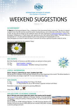 WEEKEND SUGGESTIONS Week 17