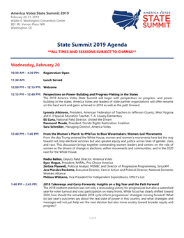 State Summit 2019 Agenda