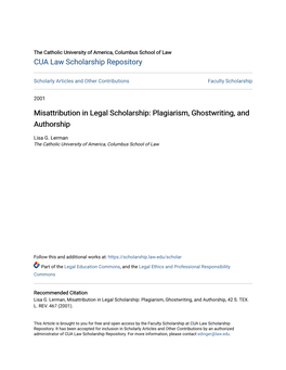 Misattribution in Legal Scholarship: Plagiarism, Ghostwriting, and Authorship