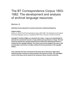 The BT Correspondence Corpus 1853- 1982: the Development and Analysis of Archival Language Resources