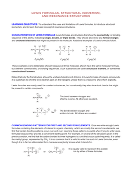 Lewis Formulas, Structural Isomerism, and Resonance Structures