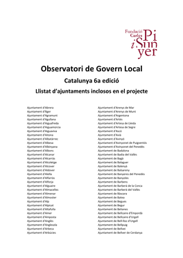 Llistat D'ajuntaments Inclosos En El Projecte