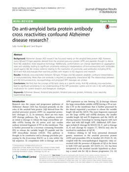 Do Anti-Amyloid Beta Protein Antibody Cross Reactivities Confound Alzheimer Disease Research? Sally Hunter* and Carol Brayne