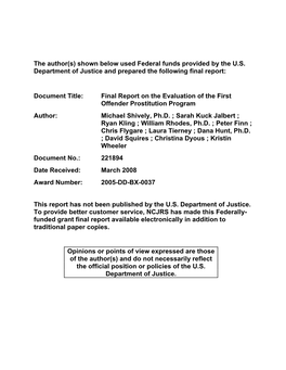 First Offender Prostitution Program Author: Michael Shively, Ph.D