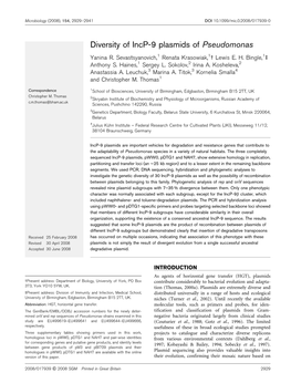 Diversity of Incp-9 Plasmids of Pseudomonas